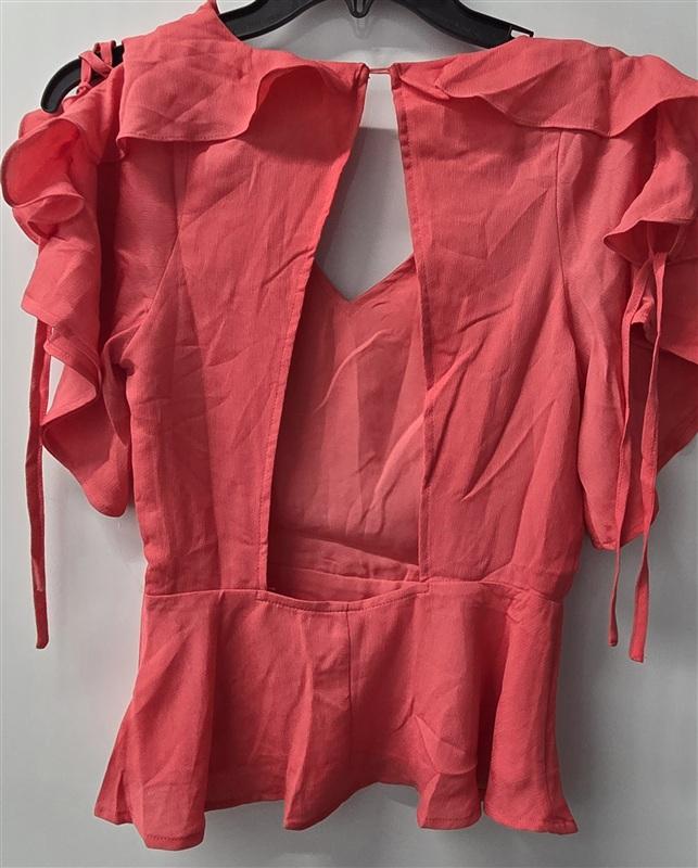 NWT Anthropologie J.O.A. X Small V Neck Open V Back Ruffle Peplum Blouse 136075