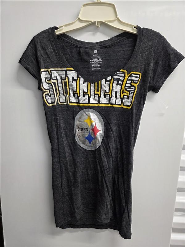 NWOT NFL Team XS Juniors Pittsburg Steelers V Neck Metallic T Shirt 136078