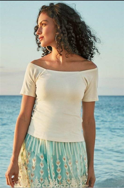 NWOT Soft Surroundings Underwire Bra Tee Shirt 36C Ivory Off Shoulder 136084