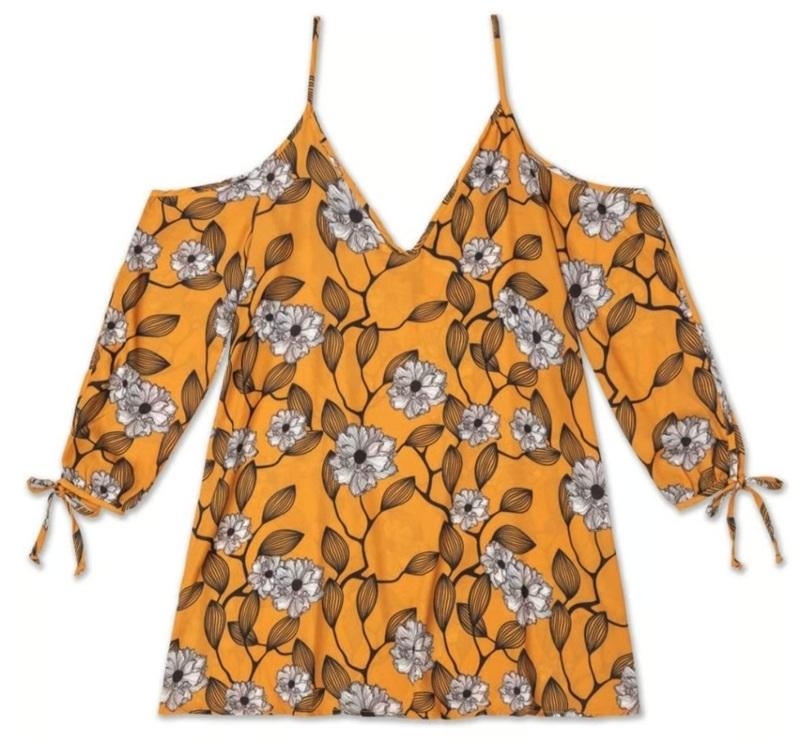 NWT Wet Swimwear L Marrakesh Mia Floral Cold Shoulder Cover-Up Marigold 136085