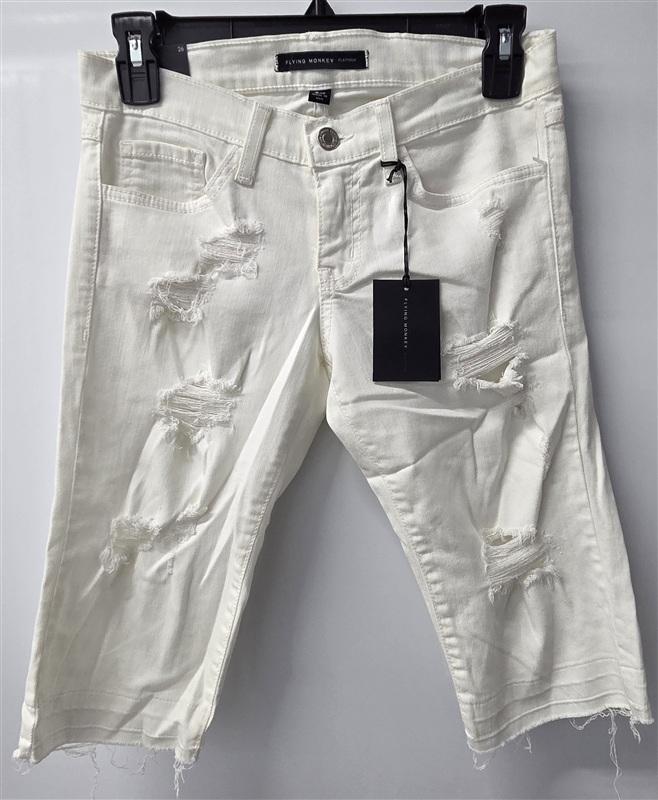 NWT Flying Monkey Platinum 26 Distressed Denim Jean Shorts White 136087
