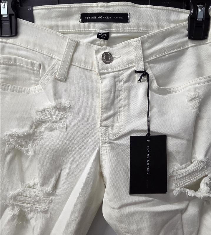 NWT Flying Monkey Platinum 26 Distressed Denim Jean Shorts White 136087