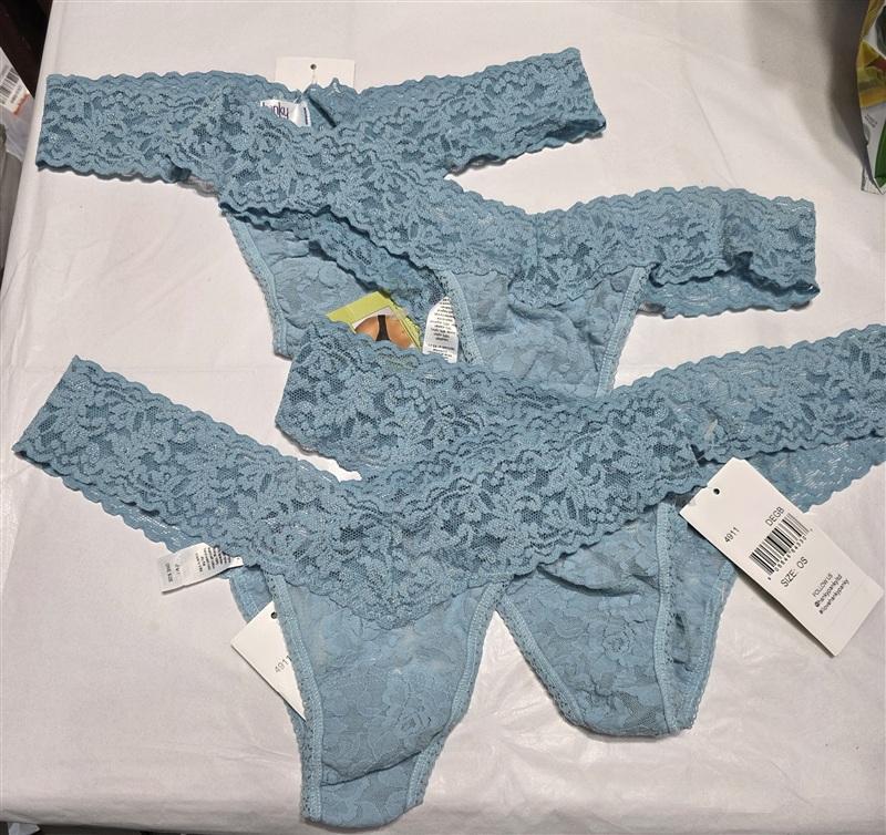 NEW Hanky Panky 4pr Blue Signature Lace Low Rise Thong Underwear 136116