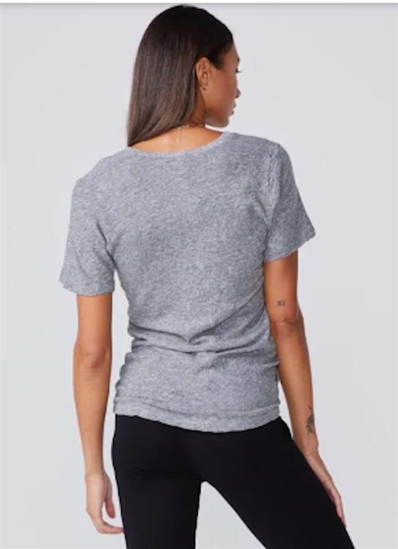 NWOT Monrow M Textured Tri-Blend Fitted V Neck Tee Gray 136167