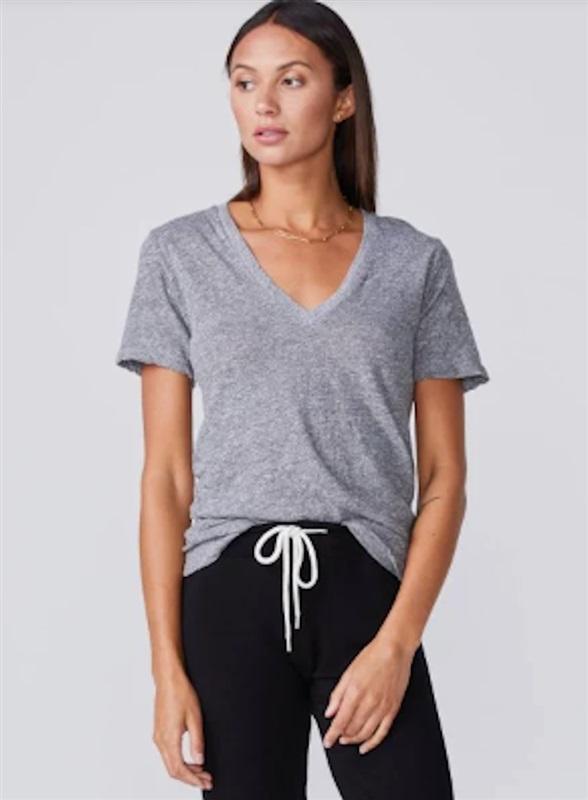 NWOT Monrow M Textured Tri-Blend Fitted V Neck Tee Gray 136167