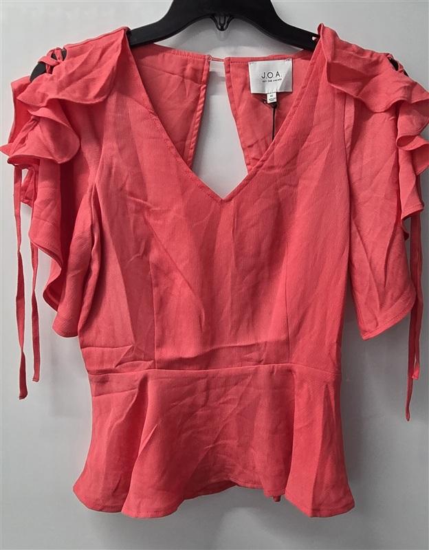 NWT Anthropologie J.O.A. Small V Neck Open V Back Ruffle Peplum Blouse 136172