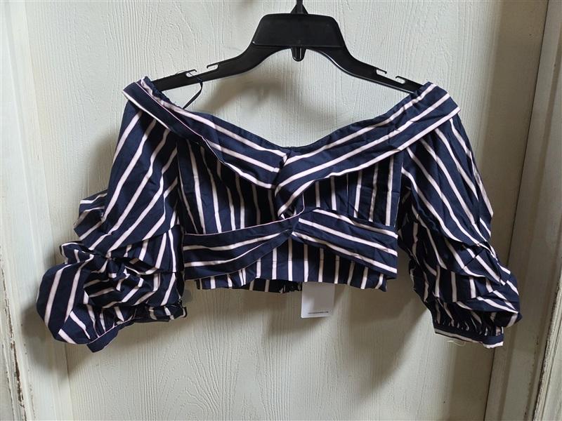 NWT Anthropologie J.O.A. S Off Shoulder Blue Pink Stripe Crop Top 136173