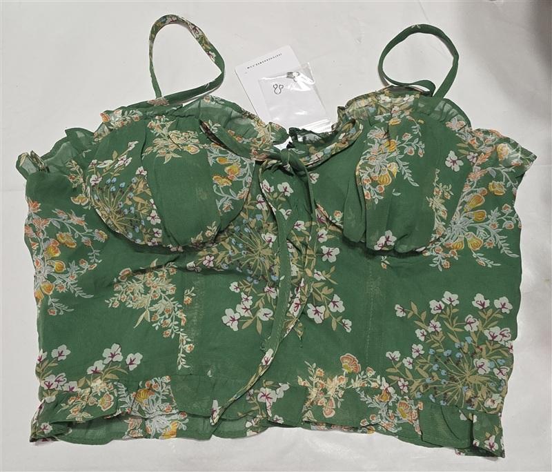 NWT Anthropologie J.O.A. S Green Floral Ruffle Spaghetti Strap Crop Top 136176