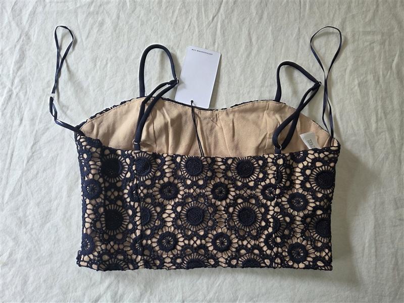 NWT Anthropologie J.O.A. SMALL Navy Blue Lace Spaghetti Strap Crop Top 136178