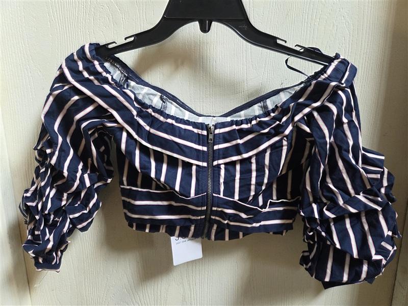 NWT Anthropologie J.O.A. M Off Shoulder Blue Pink Stripe Crop Top 136179