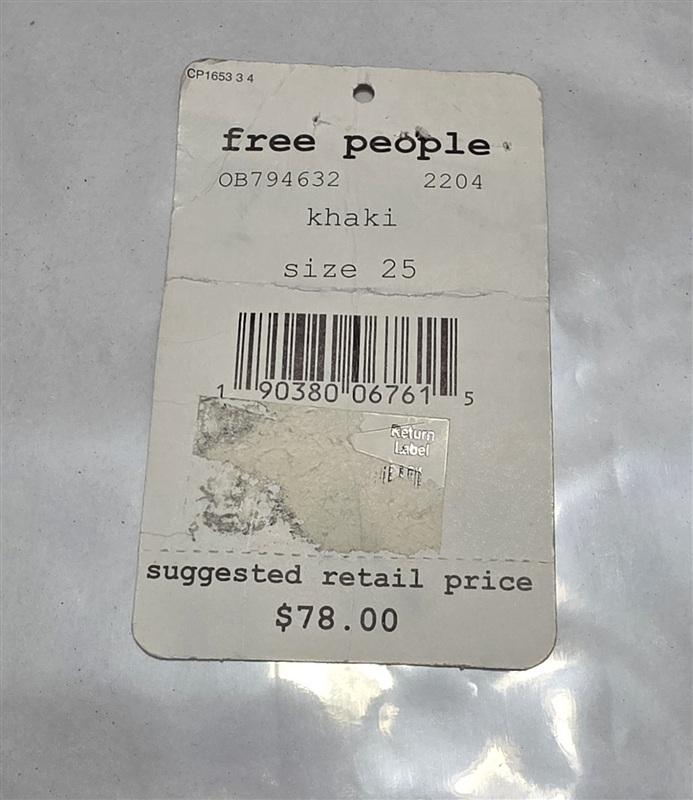 NWTD FREE PEOPLE 25 High Rise Busted Distressed Khaki Skinny Jeans 136183