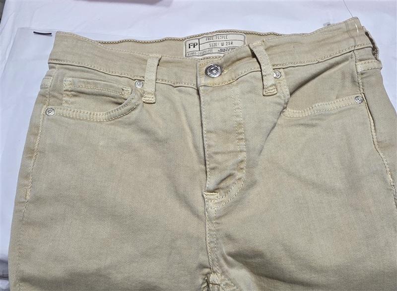 NWTD FREE PEOPLE 25 High Rise Busted Distressed Khaki Skinny Jeans 136183