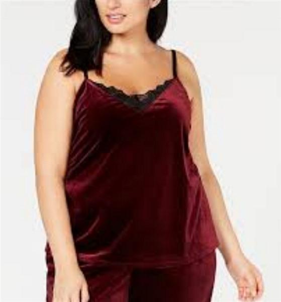NWT I.N.C. 3X Plus Size Lace-Trim Velvet & Lace Cami Top Wine 136194