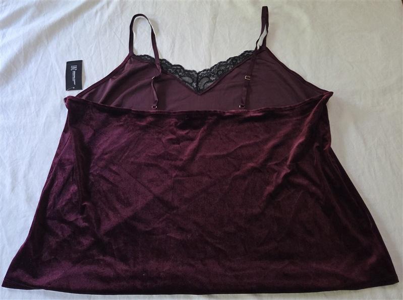 NWT I.N.C. 3X Plus Size Lace-Trim Velvet & Lace Cami Top Wine 136194