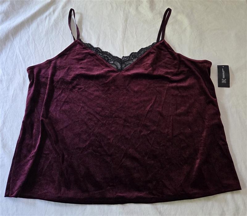 NWT I.N.C. 3X Plus Size Lace-Trim Velvet & Lace Cami Top Wine 136194