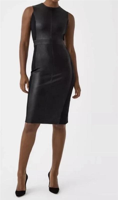 NWT Spanx XL Faux Leather Sleeveless Sheath Dress Black Stretch 20392R 136201