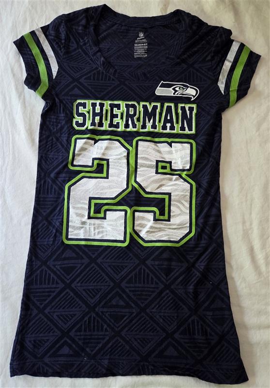 NWOT NFL Team XS Juniors Sherman Seattle Seahawks V Neck Metallic T Shirt 136216