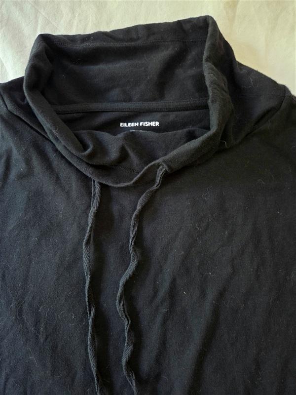 NWOT Eileen Fisher LG Cowl Neck Organic Cotton Black Drawstring Top 136218