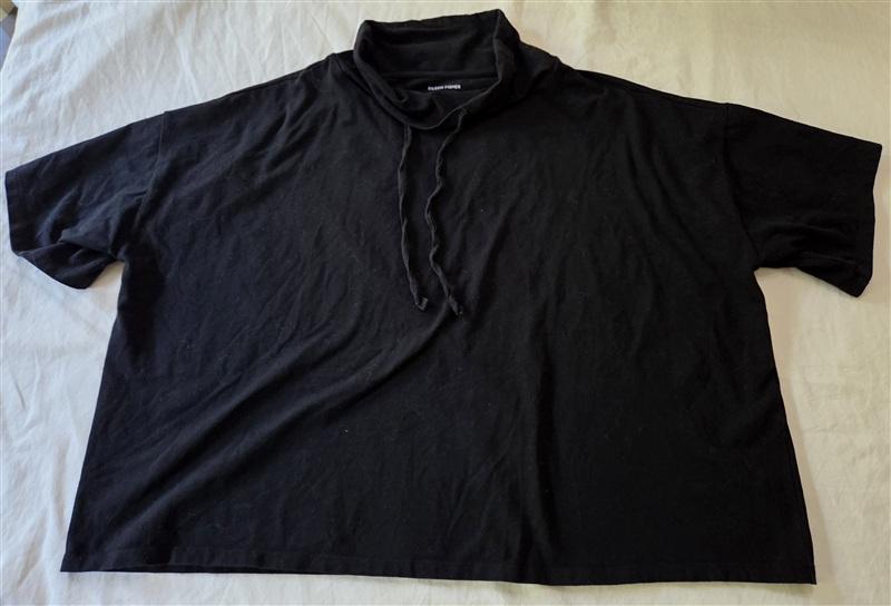 NWOT Eileen Fisher LG Cowl Neck Organic Cotton Black Drawstring Top 136218