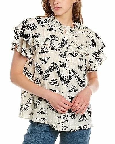 NWT Joie S Sidera B 100% Silk Top Cream & Black 136219