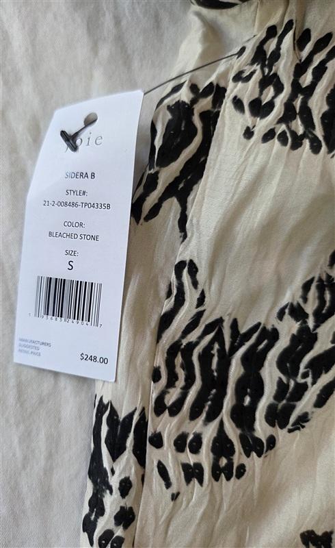 NWT Joie S Sidera B 100% Silk Top Cream & Black 136219