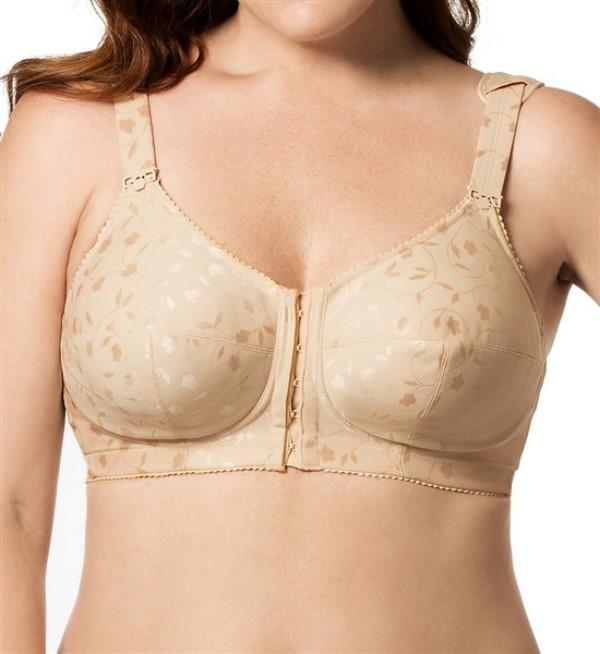 NWT Elila 36J Jacquard Front Close Soft Cup Bra 1515 Beige 136242