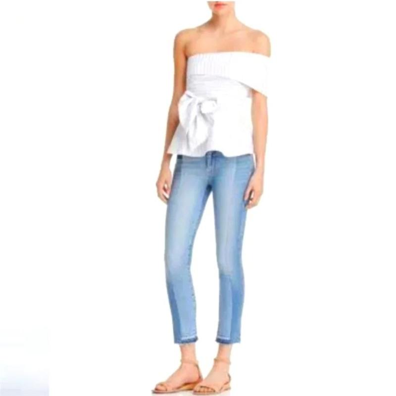 NWT Anthropologie J.O.A. SMALL 1 Shoulder Bow Waist Striped Wrap Top 136251