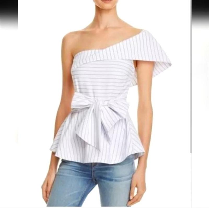 NWT Anthropologie J.O.A. SMALL 1 Shoulder Bow Waist Striped Wrap Top 136251
