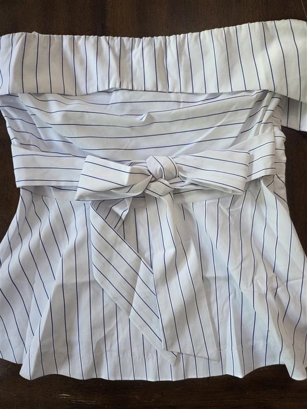 NWT Anthropologie J.O.A. SMALL 1 Shoulder Bow Waist Striped Wrap Top 136251