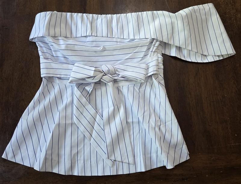 NWT Anthropologie J.O.A. SMALL 1 Shoulder Bow Waist Striped Wrap Top 136251