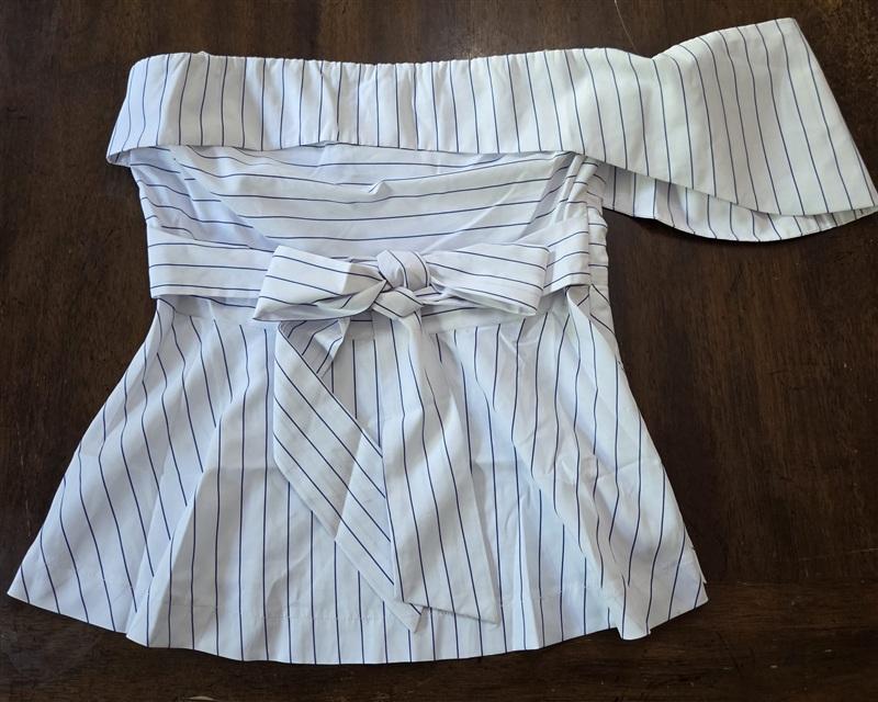NWT Anthropologie J.O.A. SMALL 1 Shoulder Bow Waist Striped Wrap Top 136251