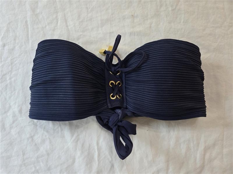 NWOT Michael Kors L Classic Bandeau Lace Up Ribbed Bikini Top Blue 136252