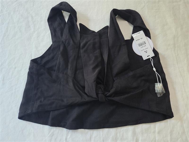 NWT Pilyq XS S Midnight Blair Cover Up Bow Back Crop Swim Top Black 136256