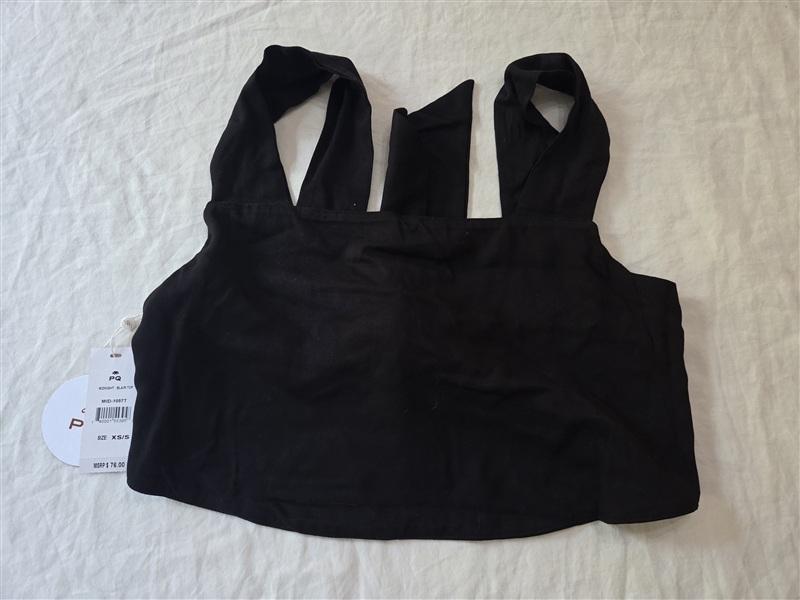 NWT Pilyq XS S Midnight Blair Cover Up Bow Back Crop Swim Top Black 136256