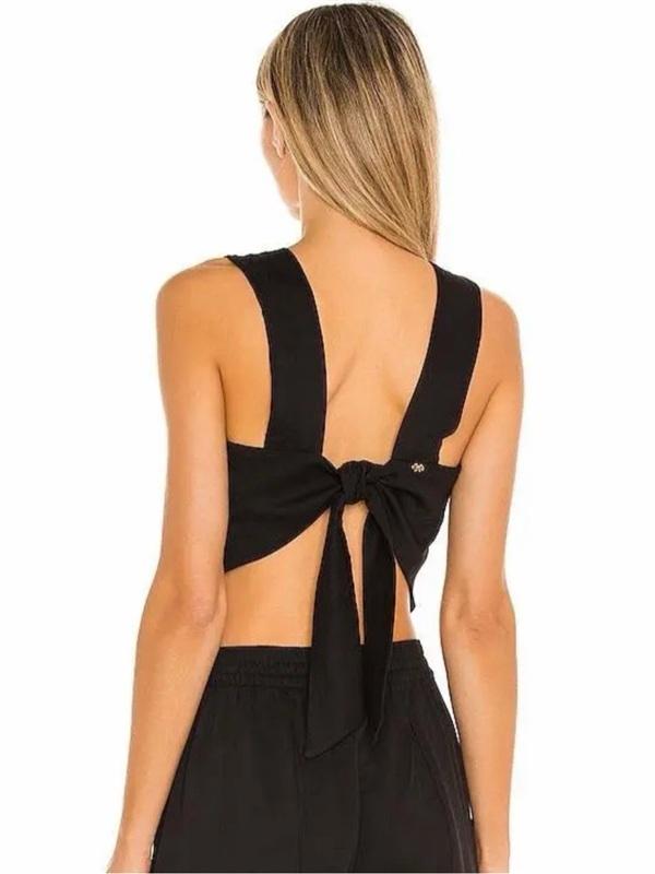 NWT Pilyq XS S Midnight Blair Cover Up Bow Back Crop Swim Top Black 136256