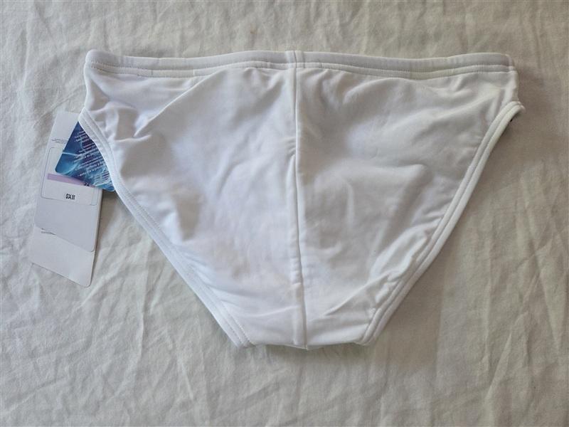 NWT Speedo 32 Endurance Swim Brief White Stripe Mens Trunk 136257