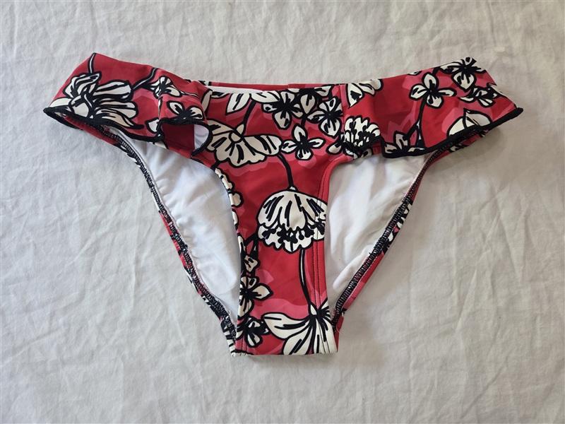 NWOT Robin Piccone Lina XS Floral Red Pink Blac Ruffle Bikini Swim Bottom 136259