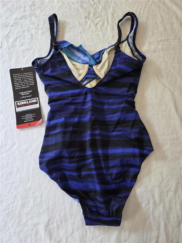 NWT Miraclesuit Kirkland 8 V neck 1PC Swimsuit Blue 136266
