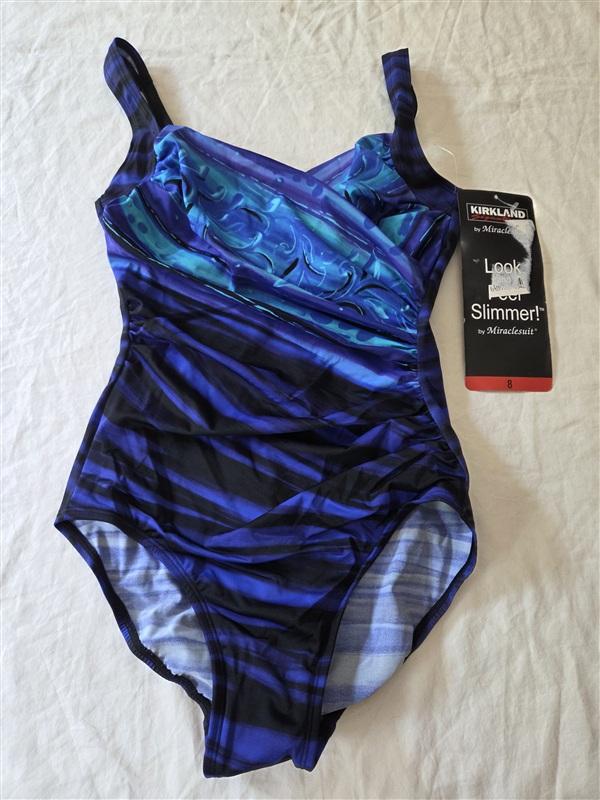 NWT Miraclesuit Kirkland 8 V neck 1PC Swimsuit Blue 136266