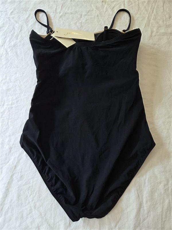 NWT Profile by Gottex 12 Onyx Black Gold Bandeau One Piece Swimsuit 136267
