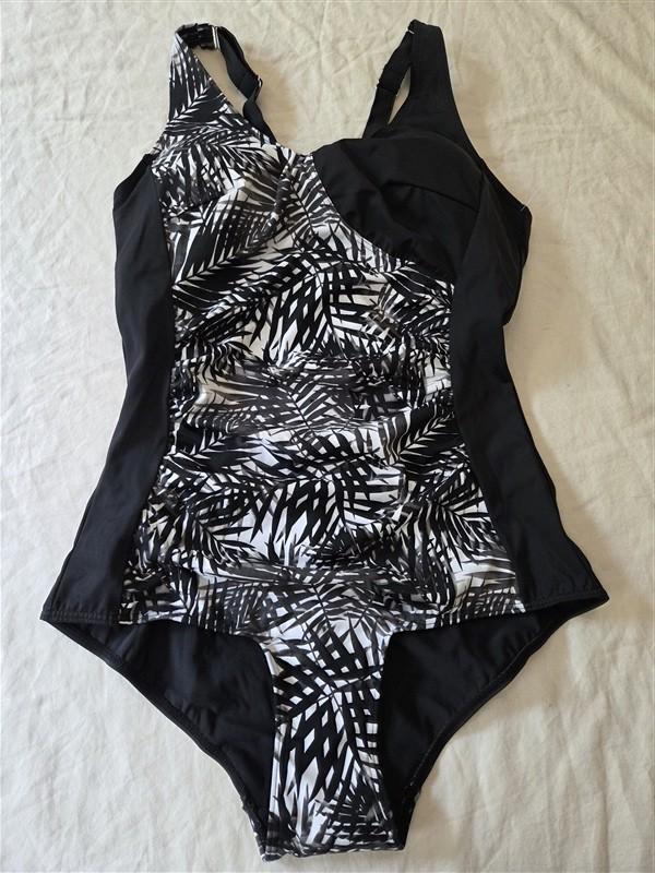 NWT Ellos 14W Black White Palm leaf 1PC Swimsuit 136268