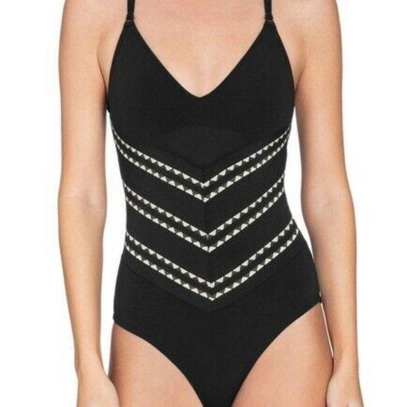 NWT Robin Piccone Naomi SZ 12 Chevron Stitched Halter One-Piece Swimsuit 136272