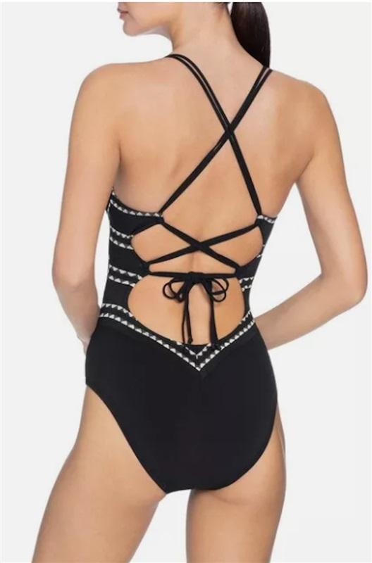 NWT Robin Piccone Naomi SZ 12 Chevron Stitched Halter One-Piece Swimsuit 136272