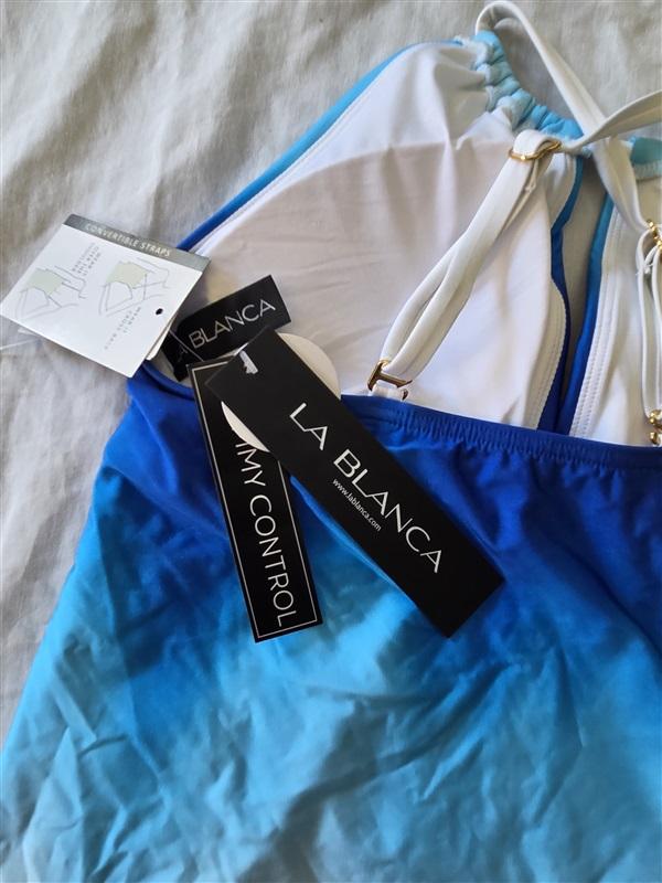 NWT La Blanca 4 Ocean Oasis Keyhole Tankini Top Blue White Ombre 136275