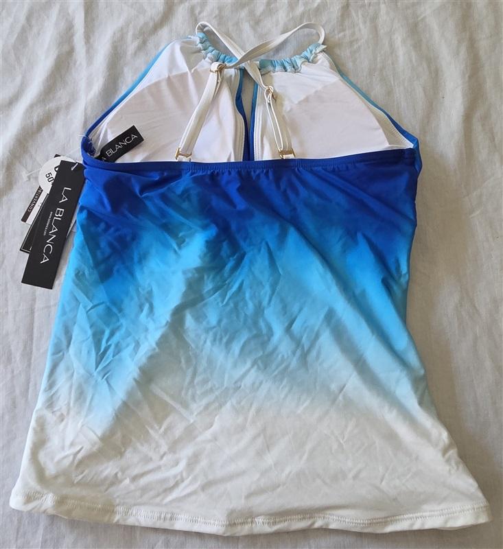 NWT La Blanca 4 Ocean Oasis Keyhole Tankini Top Blue White Ombre 136275