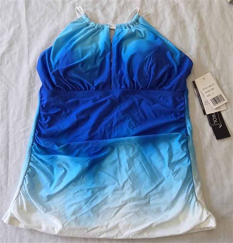NWT La Blanca 4 Ocean Oasis Keyhole Tankini Top Blue White Ombre 136275