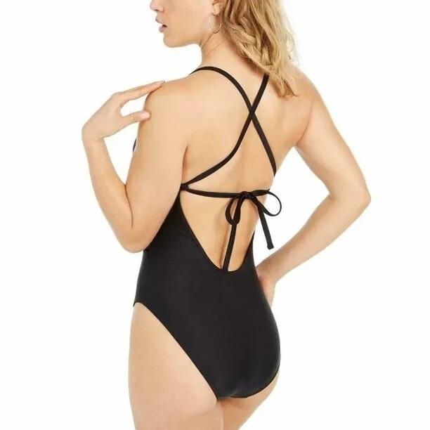 NWOT Bar III M Cut Out Halter One-Piece Swimsuit Black 136283