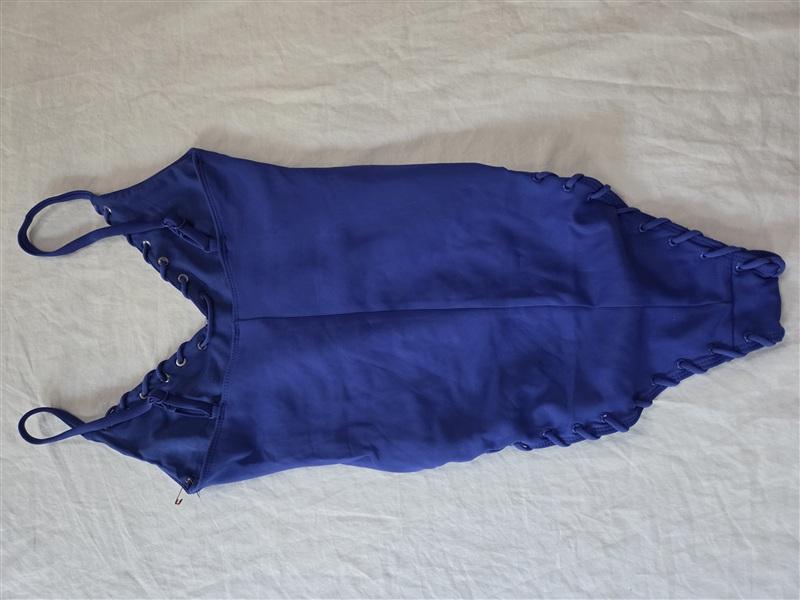 NWOT Good American XS Whipstitch Lace-Up One Piece Swimsuit Capri Blue 136284
