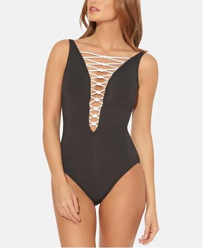 NWT Bleu by Rod Beattie 8 Lace-Up Knotty 1PC Coral Swimsuit 136291