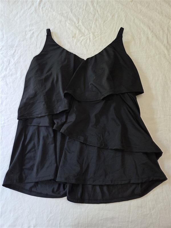 NWOT Cacique 20 V Neckline Ruffle Swim Tankini Black 136293